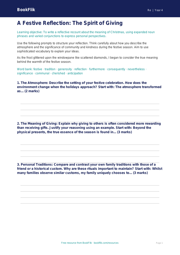 Free Christmas Writing Frame | Year 4 Greater Depth | BookFlik worksheet preview — Re Christmas