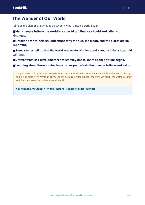 Free Creation Stories Poster | EYFS Core | BookFlik worksheet preview — Re Creation Stories