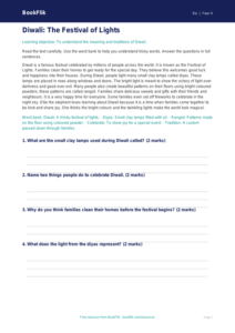 Free Diwali Comprehension | Year 4 Supported | BookFlik
