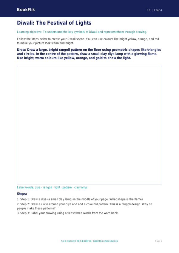 Free Diwali Drawing Sheet | Year 4 Supported | BookFlik worksheet preview — Re Diwali
