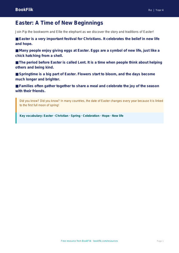 Free Easter Poster | Year 4 Supported | BookFlik worksheet preview — Re Easter