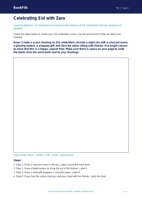 Free Eid Drawing Sheet | Year 4 Supported | BookFlik worksheet preview — Re Eid