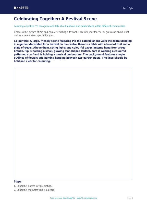 Free Festivals Colouring Page | EYFS Core | BookFlik worksheet preview — Re Festivals