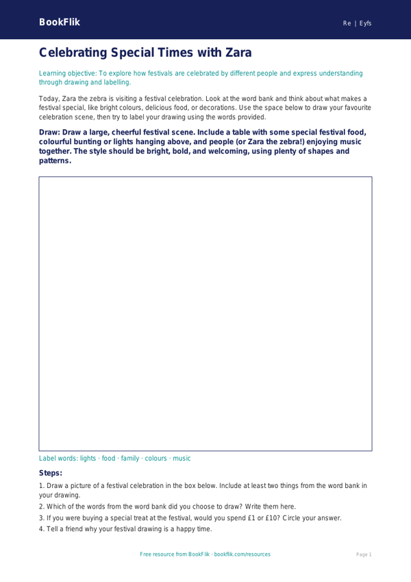 Free Festivals Drawing Sheet | EYFS Core | BookFlik worksheet preview — Re Festivals