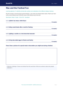 Free Festivals Activity Sheet | Year 4 Supported | BookFlik