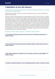 Free Festivals Comprehension | Year 4 Greater Depth | BookFlik