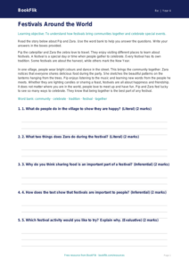 Free Festivals Comprehension | Year 4 Supported | BookFlik