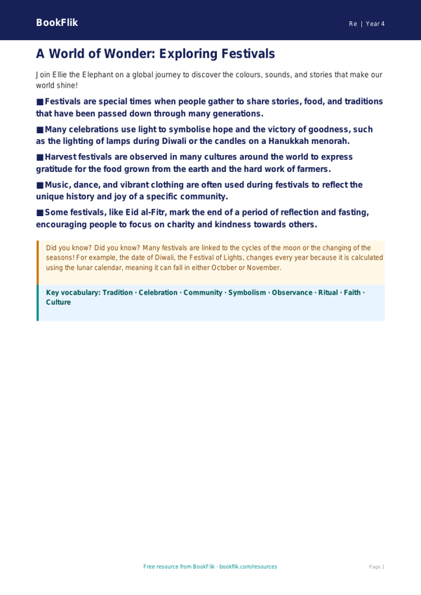 Free Festivals Poster | Year 4 Greater Depth | BookFlik worksheet preview — Re Festivals