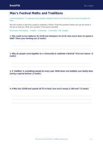 Free Festivals Worksheet | Year 4 Supported | BookFlik