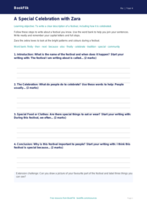 Free Festivals Writing Frame | Year 4 Supported | BookFlik