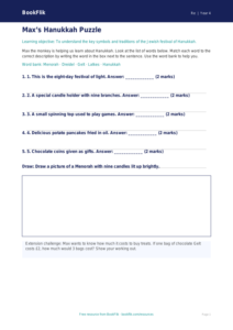 Free Hanukkah Activity Sheet | Year 4 Supported | BookFlik