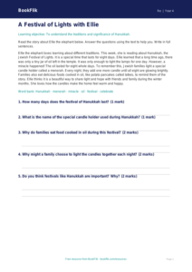 Free Hanukkah Comprehension | Year 4 Supported | BookFlik