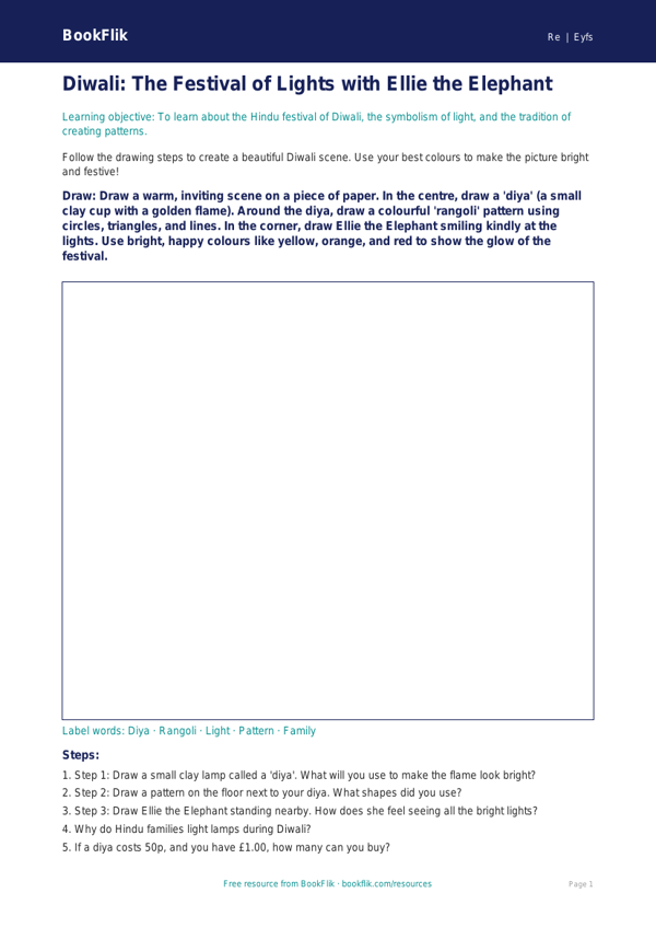 Free Hinduism Drawing Sheet | EYFS Core | BookFlik worksheet preview — Re Hinduism