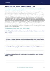Free Hinduism Comprehension | Year 4 Greater Depth | BookFlik