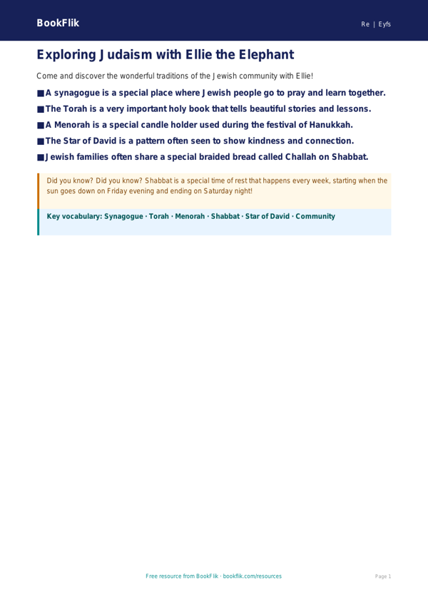 Free Judaism Poster | EYFS Core Religious Education | BookFlik worksheet preview — Re Judaism