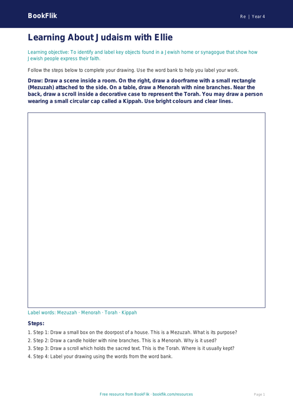 Free Judaism Drawing Sheet | Year 4 Supported | BookFlik worksheet preview — Re Judaism