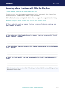 Free Judaism Writing Frame | Year 4 Supported | BookFlik