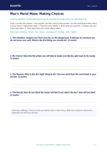 Free Moral Questions Template | Year 4 Supported | BookFlik