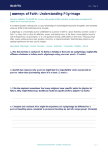 Free Pilgrimage Worksheet | Year 4 Greater Depth | BookFlik