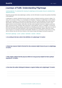 Free Pilgrimage Comprehension | Year 5 Core | BookFlik
