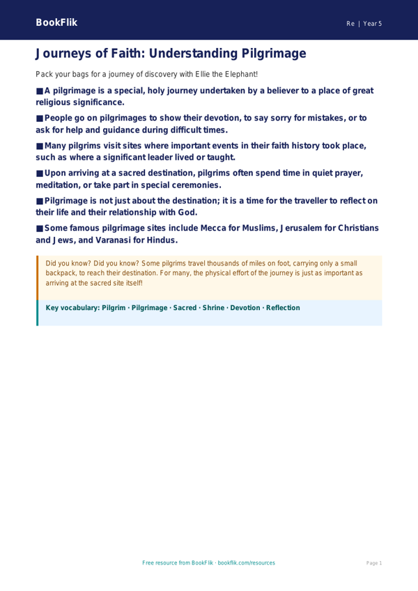 Free Pilgrimage Poster | Year 5 Core | BookFlik worksheet preview — Re Pilgrimage