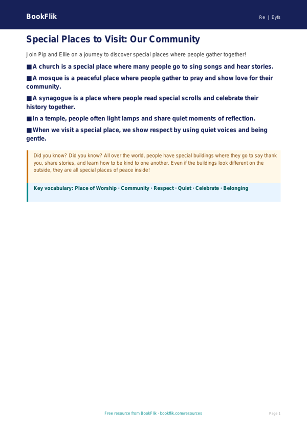 Free Places Of Worship Poster | EYFS Core | BookFlik worksheet preview — Re Places Of Worship