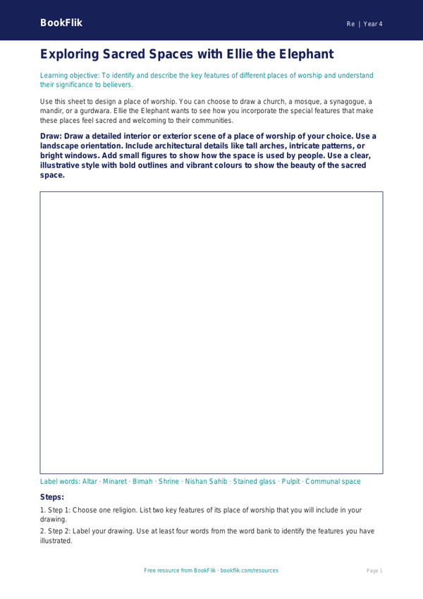 Free Places Of Worship Drawing Sheet | Year 4 Greater Depth | BookFlik worksheet preview — Re Places Of Worship