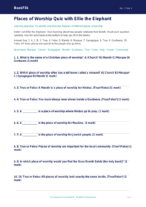 Free Places Of Worship Quiz | Year 4 Supported | BookFlik