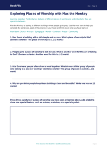 Free Places Of Worship Worksheet | Year 4 Supported | BookFlik