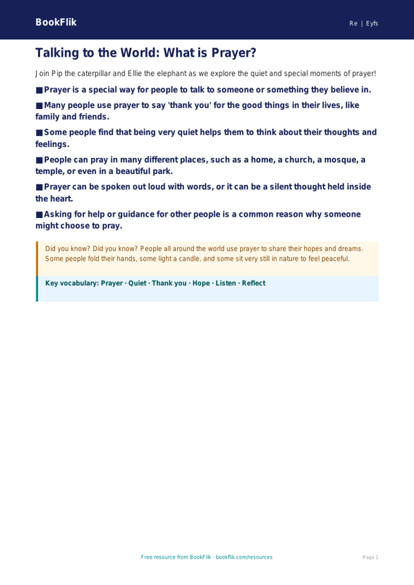 Free Prayer Poster | EYFS Core | BookFlik worksheet preview — Re Prayer
