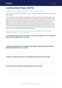 Free Prayer Comprehension | Year 4 Supported | BookFlik