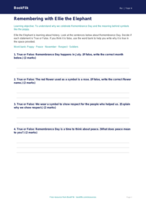 Free Remembrance Day Activity Sheet | Year 4 Supported | BookFlik