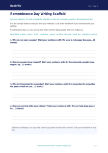 Free Remembrance Day Writing Frame | Year 4 Supported | BookFlik