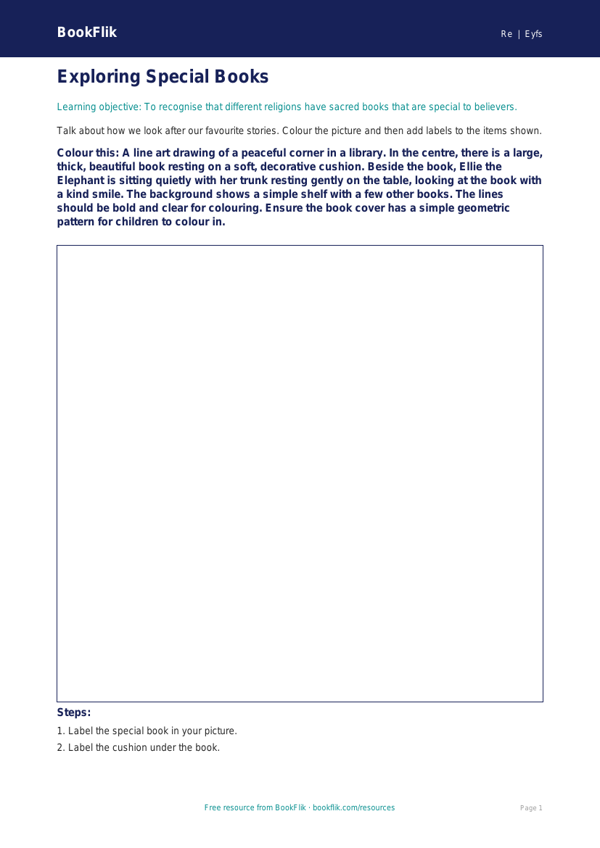 Free Sacred Texts Colouring Page | EYFS Core | BookFlik worksheet preview — Re Sacred Texts