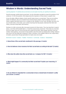 Free Sacred Texts Comprehension | Year 4 Greater Depth | BookFlik