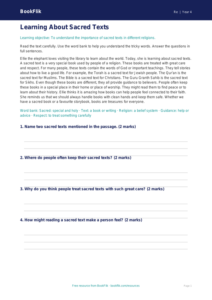 Free Sacred Texts Comprehension | Year 4 Supported | BookFlik