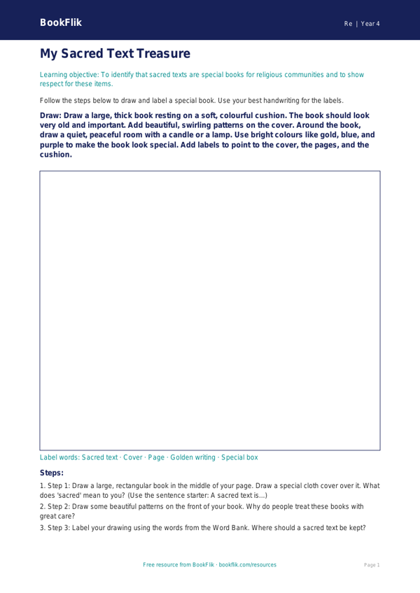 Free Sacred Texts Drawing Sheet | Year 4 Supported | BookFlik worksheet preview — Re Sacred Texts