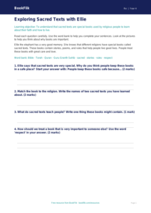 Free Sacred Texts Worksheet | Year 4 Supported | BookFlik