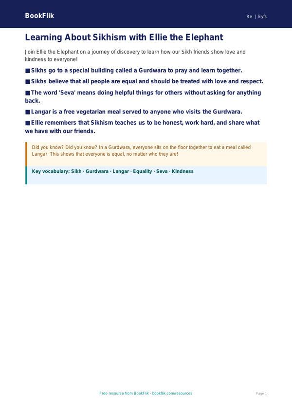 Free Sikhism Poster | EYFS Core Religious Education | BookFlik worksheet preview — Re Sikhism