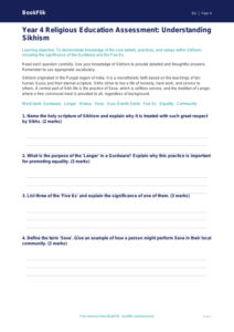Free Sikhism Assessment | Year 4 Greater Depth | BookFlik