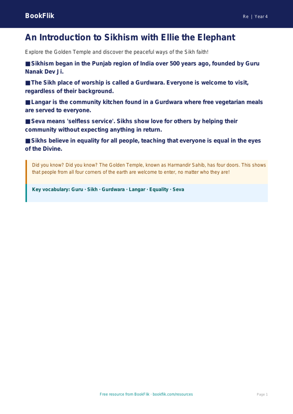 Free Sikhism Poster | Year 4 Supported | BookFlik worksheet preview — Re Sikhism
