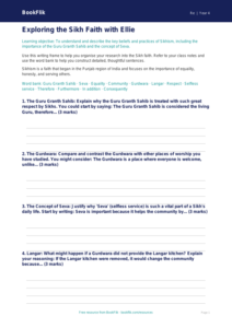 Free Sikhism Writing Frame | Year 4 Greater Depth | BookFlik