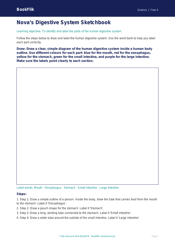 Free Animals Including Humans Drawing Sheet | Year 4 Supported | BookFlik worksheet preview — Science Animals Including Humans