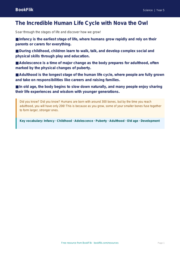 Free Animals Including Humans Poster | Year 5 Core | BookFlik worksheet preview — Science Animals Including Humans