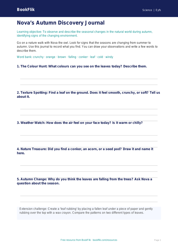 Free Autumn Science Worksheet for EYFS | BookFlik worksheet preview — Science Autumn Science