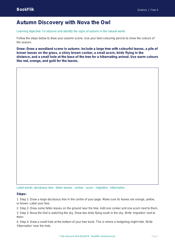 Free Autumn Science Drawing Sheet | Year 4 Supported | BookFlik worksheet preview — Science Autumn Science