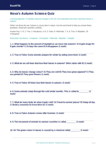 Free Autumn Science Quiz | Year 4 Supported | BookFlik