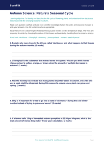 Free Autumn Science Worksheet | Year 5 Core | BookFlik