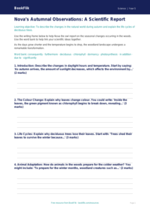 Free Autumn Science Writing Frame | Year 5 Core | BookFlik