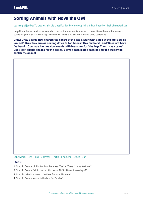 Free Classification Keys Drawing Sheet | Year 4 Supported | BookFlik worksheet preview — Science Classification Keys